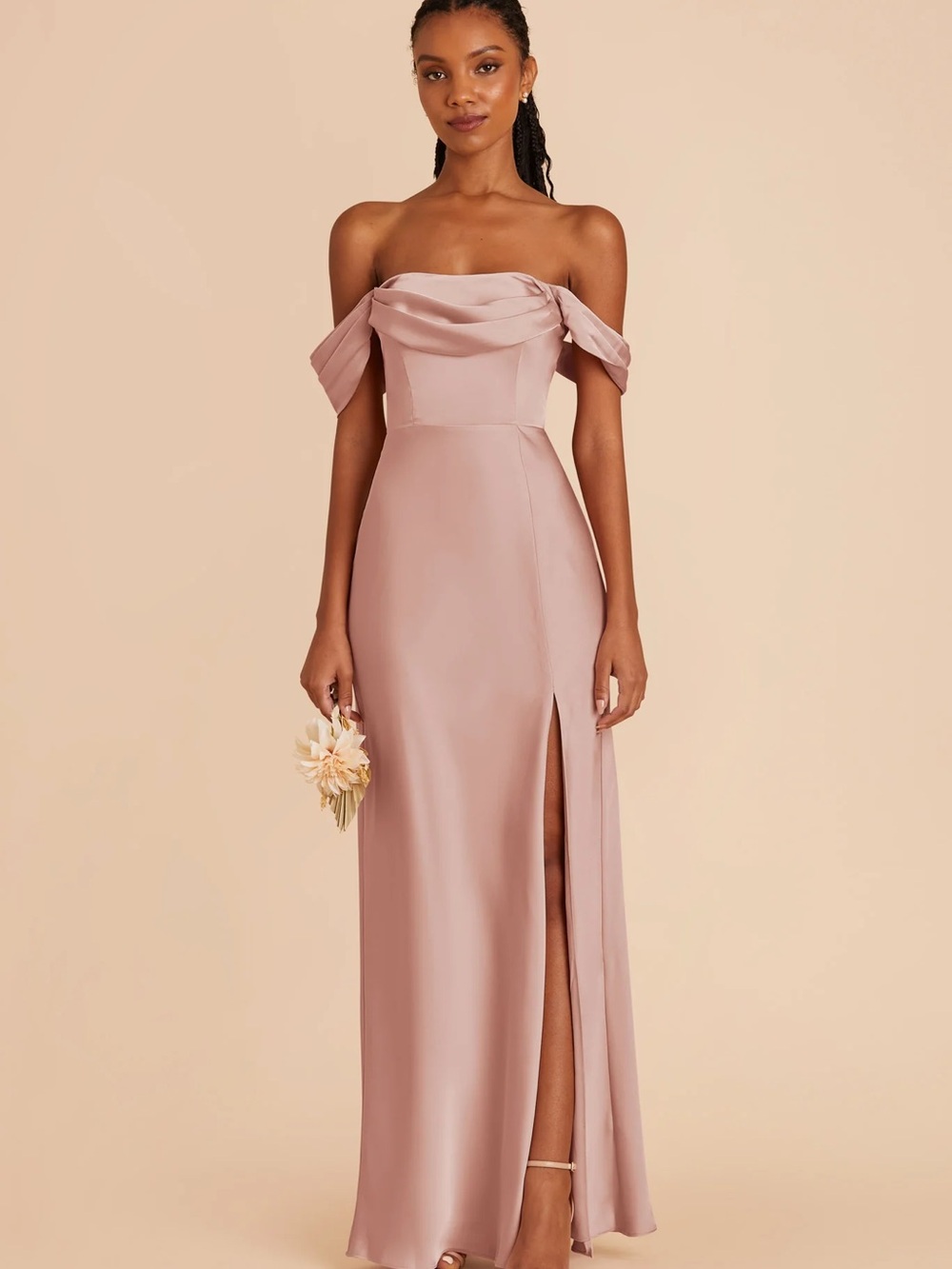 Off-Shoulder Satin Evening Gown